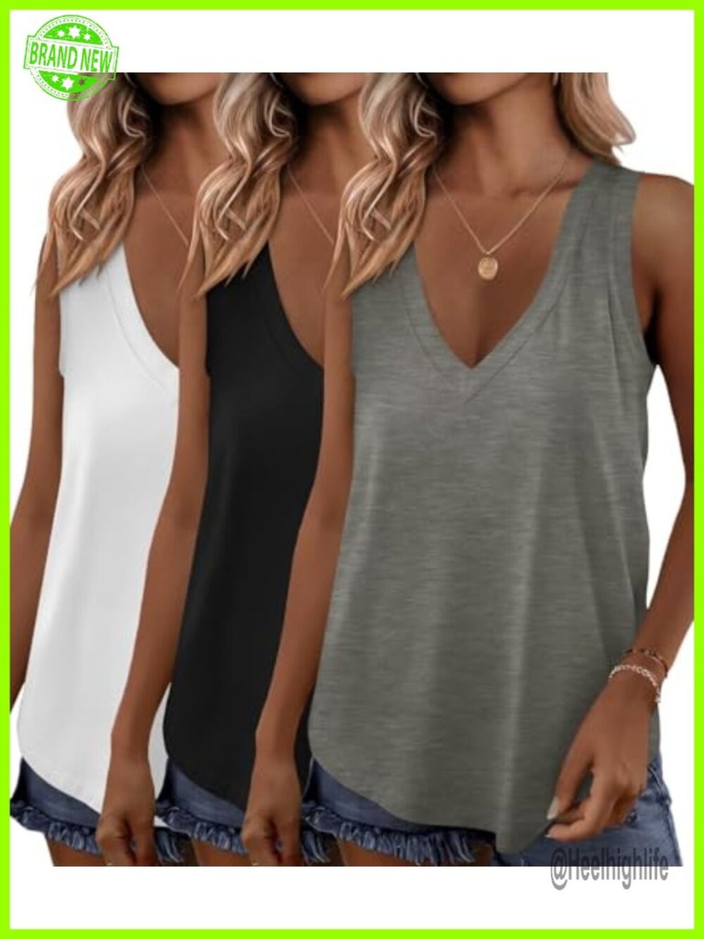 Women's 3 Pack V Neck Tank Tops Loose Fit Sleeveless Summer Shirts